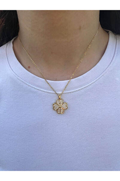 FULL FOCUS قلادة من الفولاذ منقوشة على شكل البرسيم