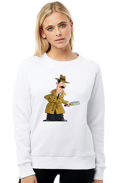 QIVI سويت شيرت سيلويت ديتكتيف مطبوع للسيدات باللون الأبيض بأكمام طويلة