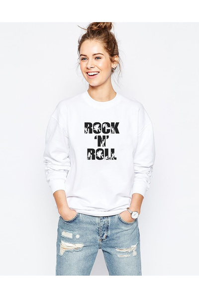 QIVI سترة روك آند رول جيتار روك أدمز آرتسترز مطبوع سترة بيضاء محبوكة بأكمام ط...