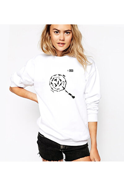 QIVI Pubg Tava Silahlar Printed White Women's Knitted Sweatshirt Long Sleeve