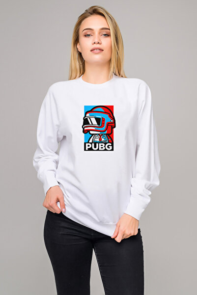 QIVI سترة Pubg Colorful Man مطبوع للسيدات باللون الأبيض محبوكة بأكمام طويلة