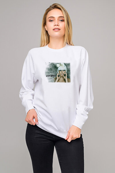 QIVI سترة ليدي غاغا أليخاندرو مطبوع النسائية المحبوكة باللون الأبيض بأكمام طويلة