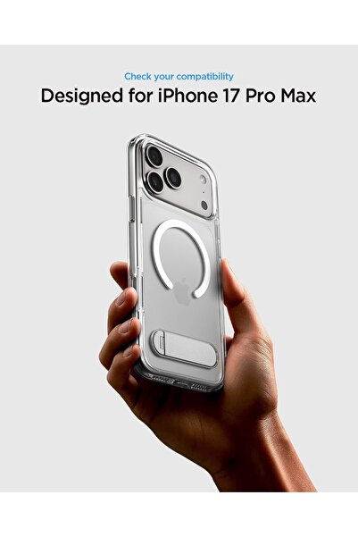 Spigen Ultra Hybrid S MagFit iPhone 17 Pro MAX case with Kickstand MagSafe compatible Clear White