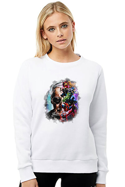 QIVI سترة ستان لي برش مطبوع النسائية المحبوكة باللون الأبيض بأكمام طويلة