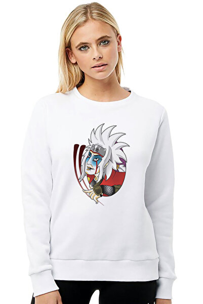 QIVI سترة ناروتو جيرايا مطبوع النسائية البيضاء المحبوكة بأكمام طويلة