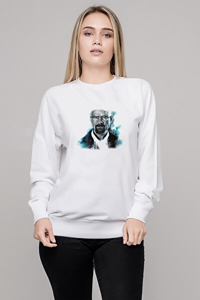 QIVI سترة One Breaking Bad 2 Rock مطبوع النسائية البيضاء المحبوكة بأكمام طويلة