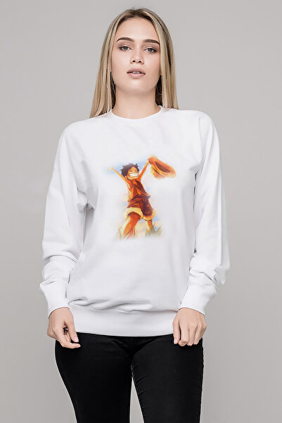 QIVI Anime One Piece Printed White Women's Knitted Sweatshirt Long Sleeve