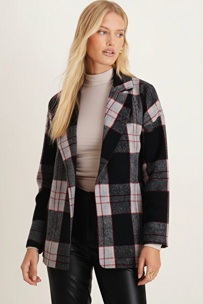 armonika Women's Smoked Men's Collar Side Slit Oversized Jacket Arm-26K001009