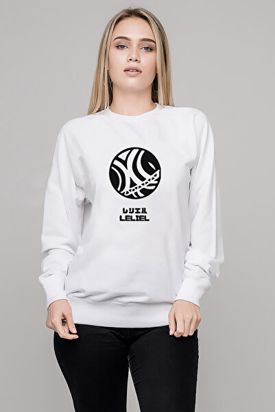 QIVI Evangelion Lelıel Printed White Women's Knitted Sweatshirt Long Sleeve