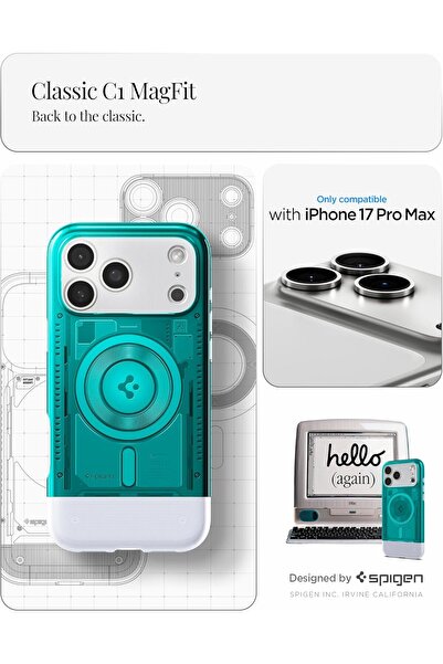 Spigen Classic C1 MagFit for iPhone 17 Pro MAX case cover MagSafe compatible - Bondi Blue