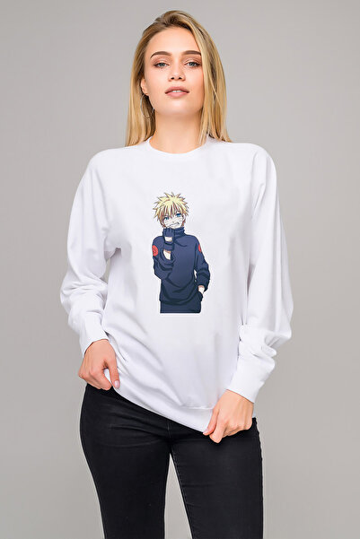 QIVI سويت شيرت أنمي ناروتو سلوجفيست مطبوع للسيدات باللون الأبيض بأكمام طويلة