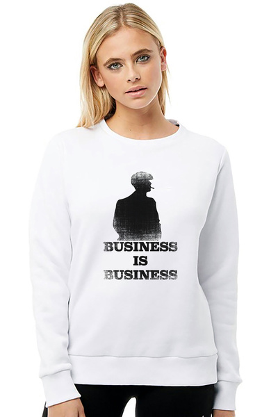 QIVI Peaky Blinders Business is Business مطبوع سترة نسائية بيضاء محبوكة بأكما...