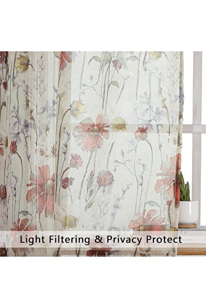 Generic OWENIE Semi-Sheer Crinkled Floral Curtains, 2 Panels (42 x 84 in), Polyester, Multicolor