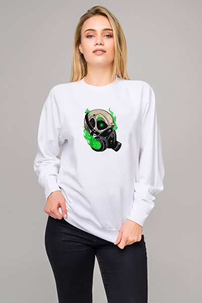 QIVI Gta V Clan Logo Printed White Women's Knitted Sweatshirt Long Sleeve