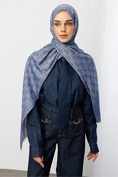 Mooncorn Μπλε μάλλινο μεταξωτό σάλι