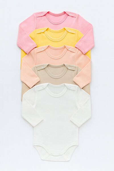 Vivolas 5-Piece Long Sleeve 100% Cotton Unisex Baby Bodysuit Set Pastel Colors 0-48 Months