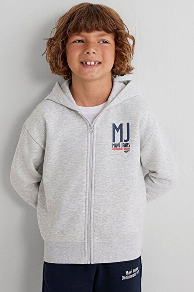 Mavi Erkek Çocuk 91 Baskılı Fermuarlı Sweat