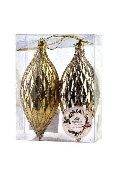 MONDEX Globuri de Crăciun, Set de 2 Globuri de Plastic Aurii