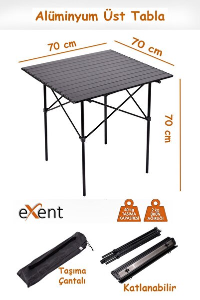 Exent Katlanır Kamp Masası, Suya Yağmura Dayanıklı Piknik Masası, Taşıma Çantalı - 70 cm