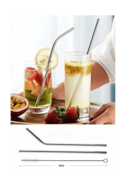 Ranüş Home 3 Parça Metal Pipet - Paslanmaz Çevre Dostu Metal Pipet Fırça Seti