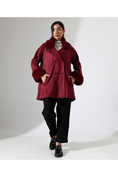 Fi'l Arz Fashion Women's Button Closure Fur Detail Jacket