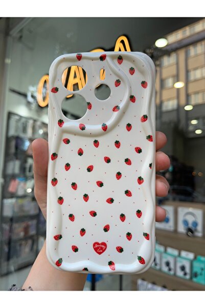 OVADA XİAOMİ Redmi Note 14 Uyumlu Kamera Korumalı Dalga Kenarlı Çilek Baskılı...