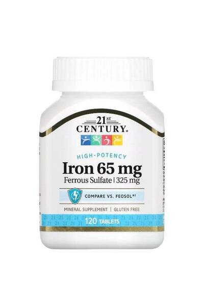 21st Century حديد 65 ملغ كبريتات الحديدوز، 120 قرصًا