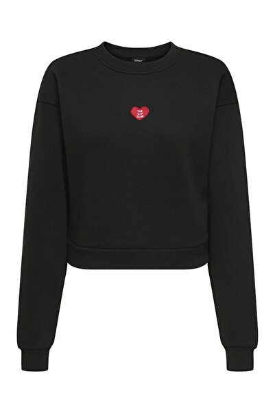 ONLY Кадин Сиях Онлевиса L/s Къса блуза с обло деколте Ub Swt 15358296-Черно