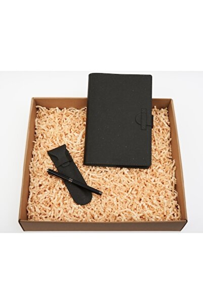 Origin Premium set of leather notebook and pen with leather case, black