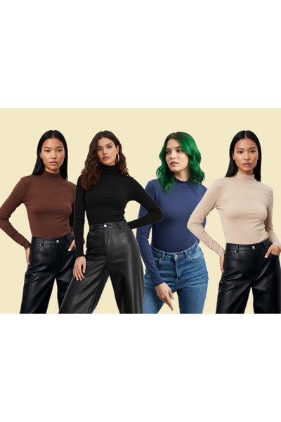 TRİYA FASHİON Long Sleeve 4-Piece Women's Turtleneck Badi