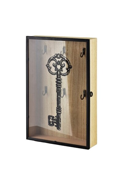 MONDEX Stacy Key Box, 30x20x5.5 cm, wood and glass, 6 hooks, transparent