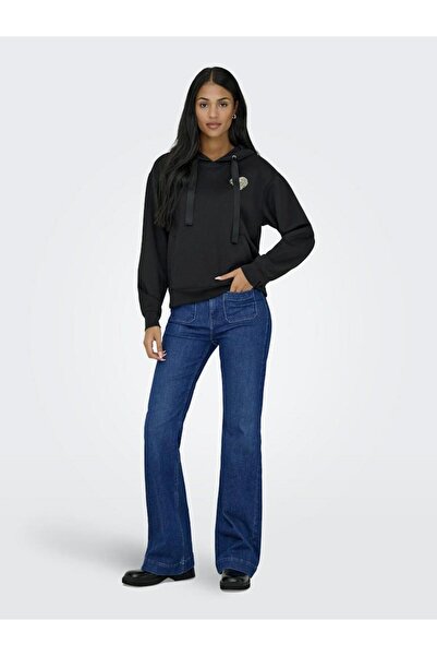 ONLY Кадин Сиях Онлалина Лайф L/s Принт Худ Суит Суитшърт 15360223-Черно