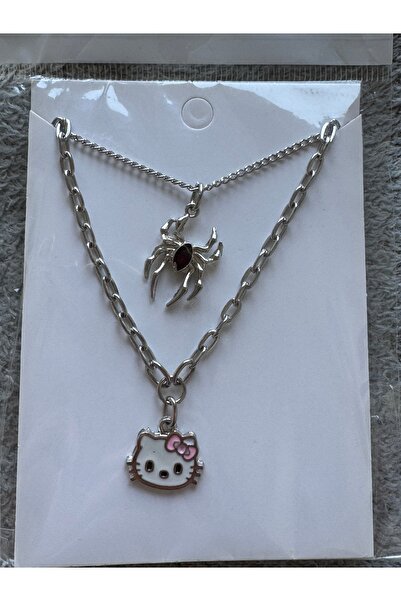 STAİNLES Kitsch Kâbus Double Set: Cute Cat and Spider Necklace