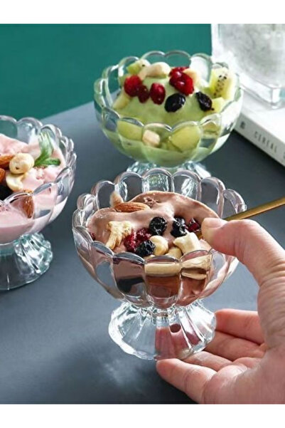 BOSHQAP 6 Adet İthal Kristal Cam Midye Ayaklı Sunum Kasesi