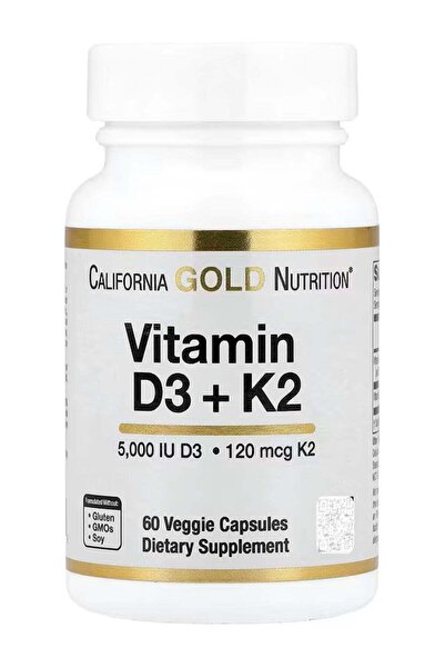 California Gold Nutrition Vitamin D3 + K2 60 Veggie Capsules