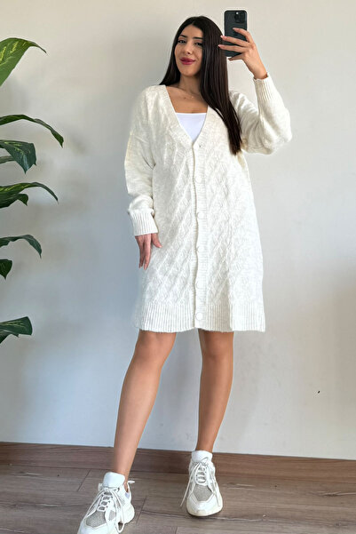 CİDDE Tricotaj pentru femei Cardigan lung tunică ALB