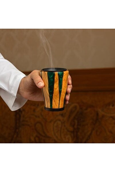 DIVA LADY Small incense burner made of green resin and fine wood with a black metal lid and base – 12 cm size ✨