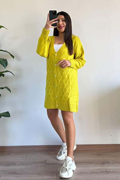 CİDDE Tricotaj pentru femei Cardigan lung tunică ALB