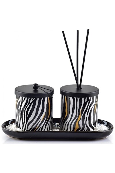 MONDEX Set difuzor parfumat cu lumânare, aromă de lemn de santal, design zebr...