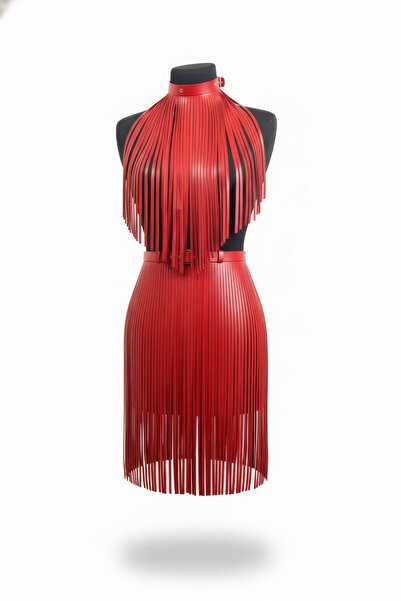 Angels Passion Red Leather Skirt Laser Cut Leather Skirt