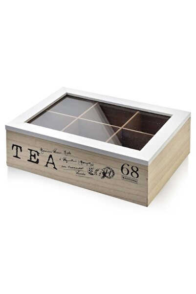 MONDEX Sadie tea box, 6 compartments, wood, transparent, 25x18x7.5 cm