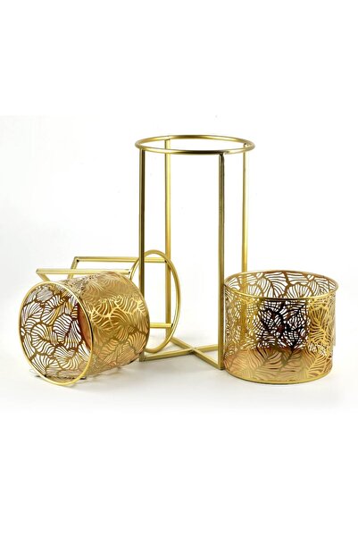 MONDEX Set de 2 suporturi pentru ghivece, Mondex, Metal, 20x40cm / 18x22.5cm, Auriu