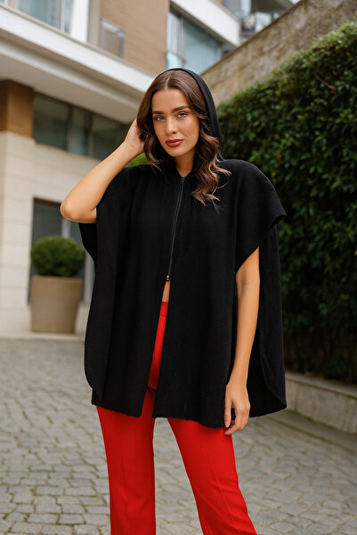 Çeşme Home Hooded Oversized Poncho – Standard Size, Textured Fabric