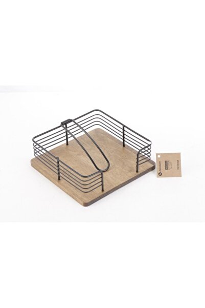 Allesken Napkin Holder, black metal and rubberwood, 19x19x7 cm