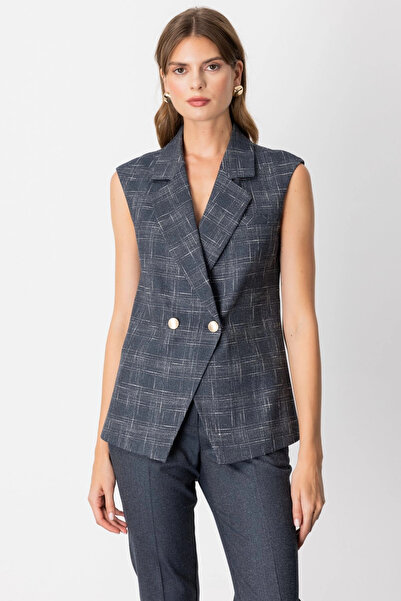 Ekol Double-Breasted Collar Plaid Vest