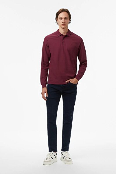 Nautica Men's Burgundy Classic Fit Long Sleeve Polo Neck T-Shirt