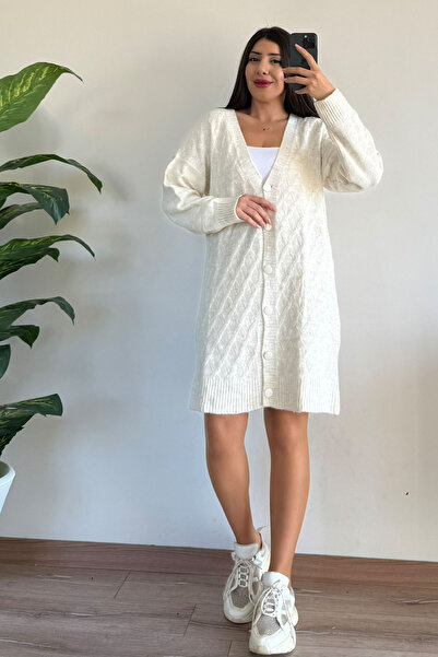 CİDDE Tricotaj pentru femei Cardigan lung tunică ALB