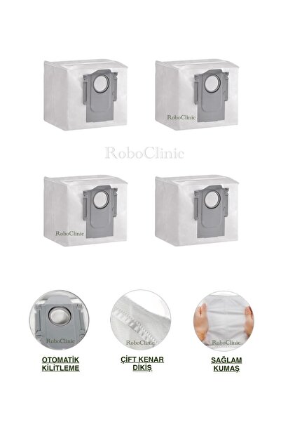 Roboclinic Roborock Q8 Max Plus, negru, compatibil cu aspiratorul robot, sac de praf de schimb pentru gunoi, 4 buc.