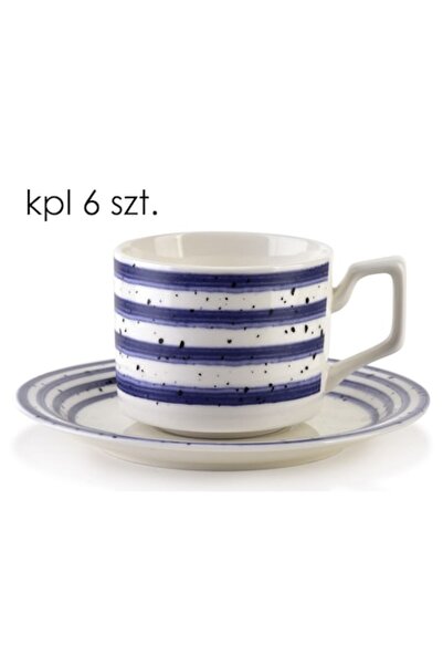 Affekdesign By Mondex Set of 6 JOY cups with saucers, Affekdesign, porcelain, striped, blue, 210ml