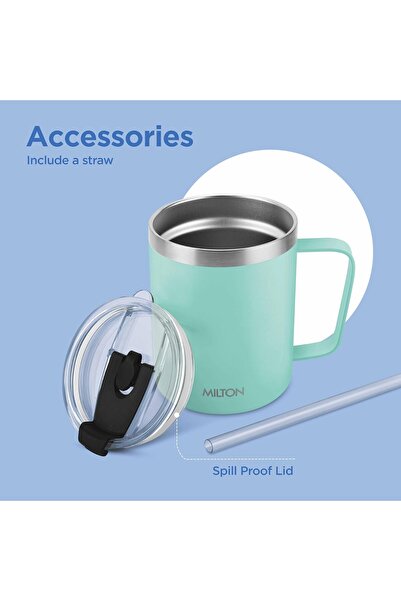 Milton 400ml Stainless Steel Travel Coffee Mug w/ Straw Insulated Thermos Keeps Hot Cold 10 Hrs